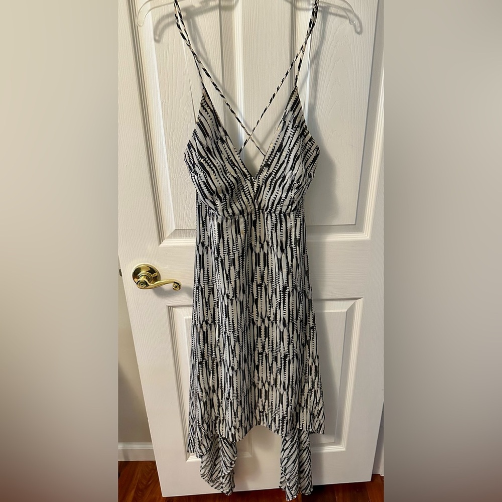 Express Black and White Printed Maxi Dress with Crisscross Straps